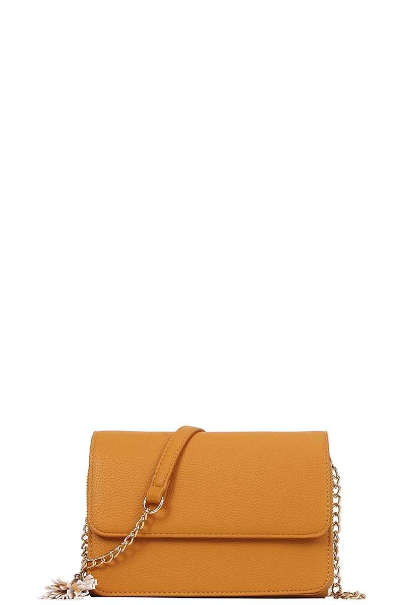 SAVLUXE Bags | Handbags Mustard Women Chic Smooth Tassel Crossbody Bag