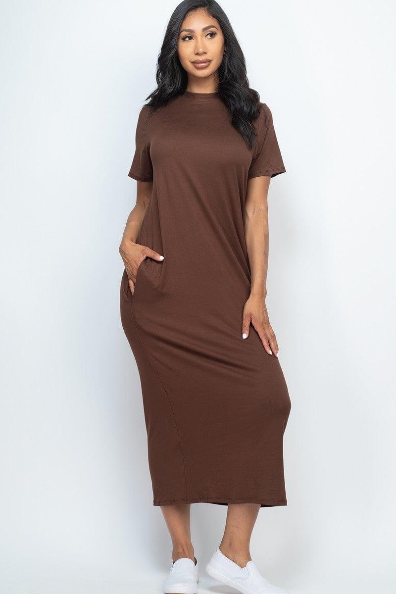 SAVLUXE Default S Women’s Brown Side Pocket Tee Dress