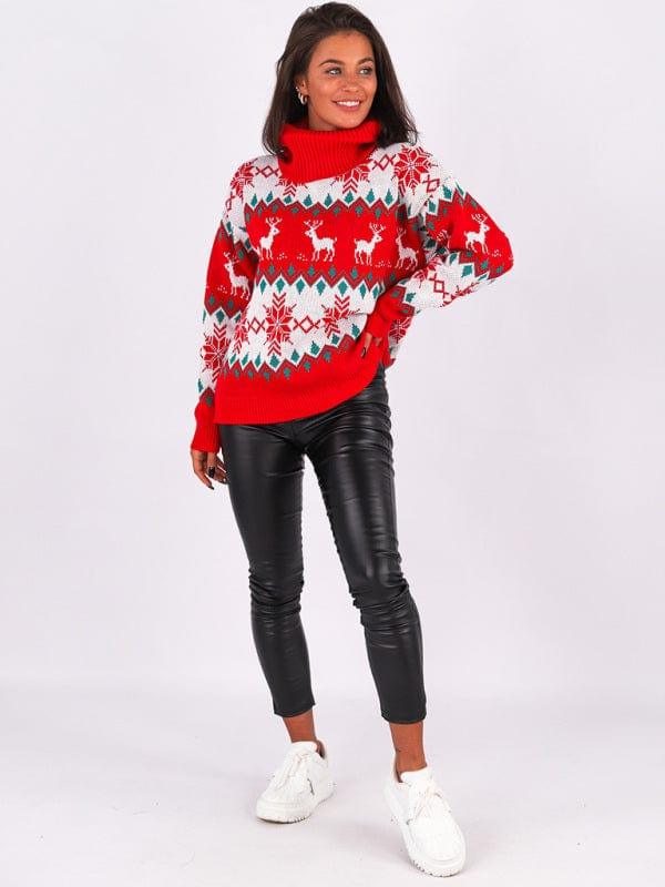 SAVLUXE Women's Christmas Jacquard Turtleneck Long Sleeve Sweater
