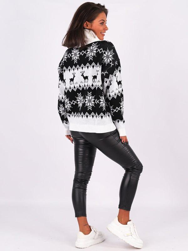 SAVLUXE Women's Christmas Jacquard Turtleneck Long Sleeve Sweater