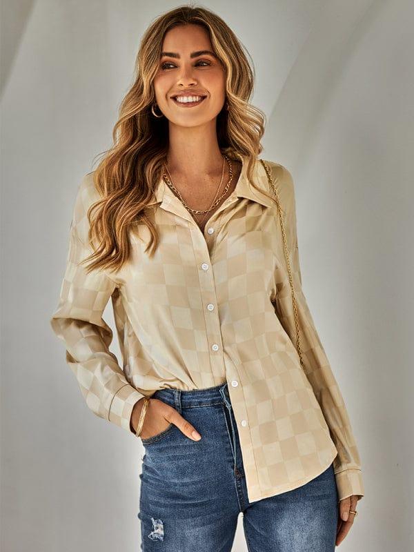 SAVLUXE Shirts & Tops Women's fashion cardigan casual Plaid jacquard shirt