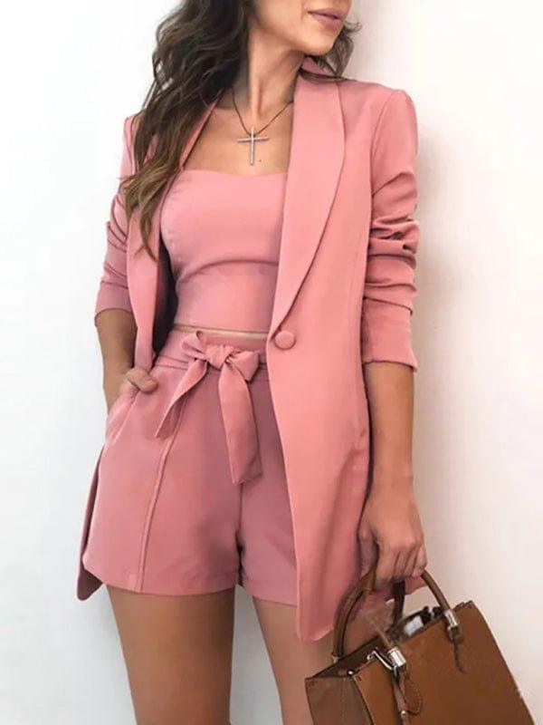 SAVLUXE 2 PIECES SET Pink / S Women's fashionable temperament lapel suit
