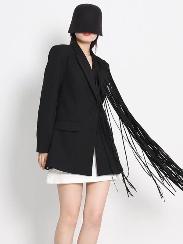 SAVLUXE COATS&JACKETS Women's fringe asymmetric mid-length suit jacket