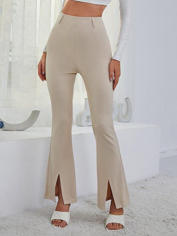 SAVLUXE BOTTOM Cream / S Women's horn high waist high waist thin split wide -leg pants