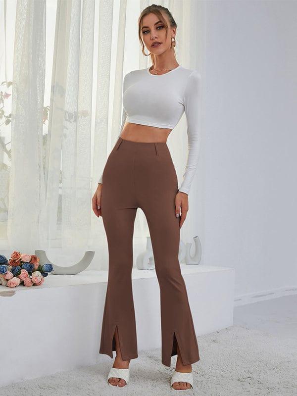 SAVLUXE BOTTOM Women's horn high waist high waist thin split wide -leg pants