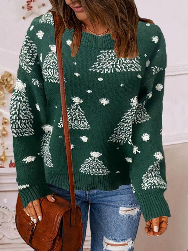 SAVLUXE SHIRTS & TOPS Green / S Women's pullover Christmas knitted long sleeve sweater