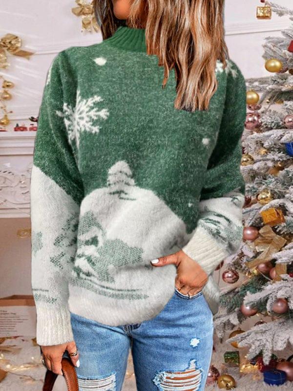 SAVLUXE shirt & tops Green / S Women's pullover Christmas knitted long sleeve sweater