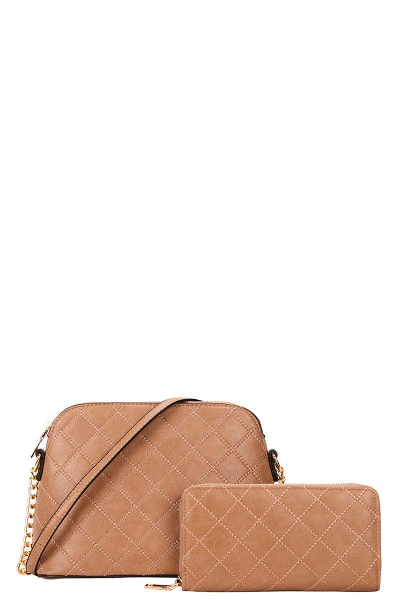 SAVLUXE Bags | Handbags Khaki Women's Quilt Stitching Crossbody Bag With Wallet Set
