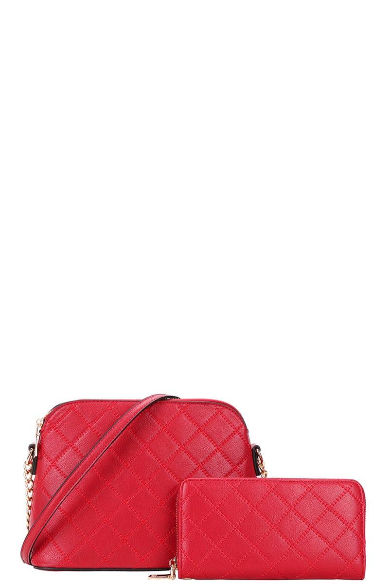 SAVLUXE Bags | Handbags Red Women's Quilt Stitching Crossbody Bag With Wallet Set