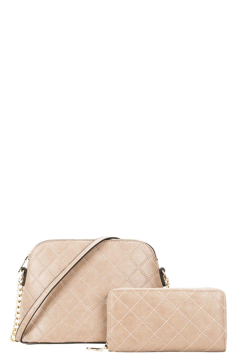 SAVLUXE Bags | Handbags Beige Women's Quilt Stitching Crossbody Bag With Wallet Set