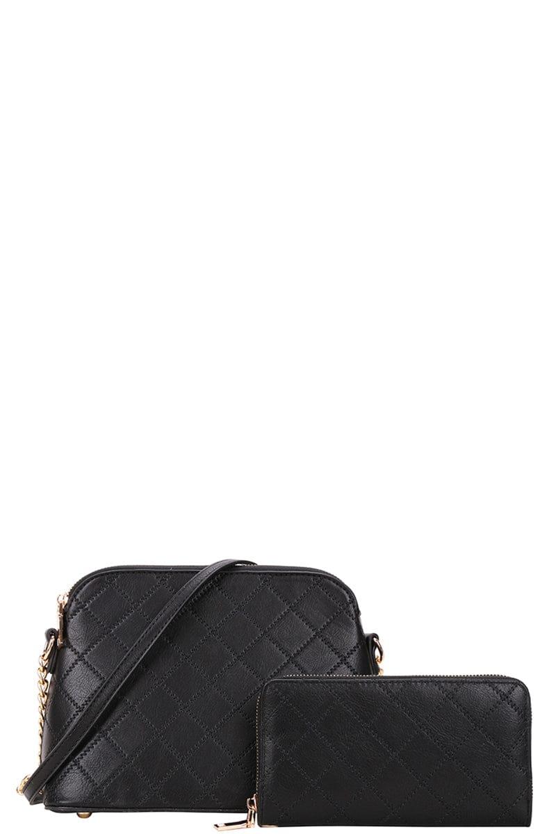 SAVLUXE Bags | Handbags Black Women's Quilt Stitching Crossbody Bag With Wallet Set