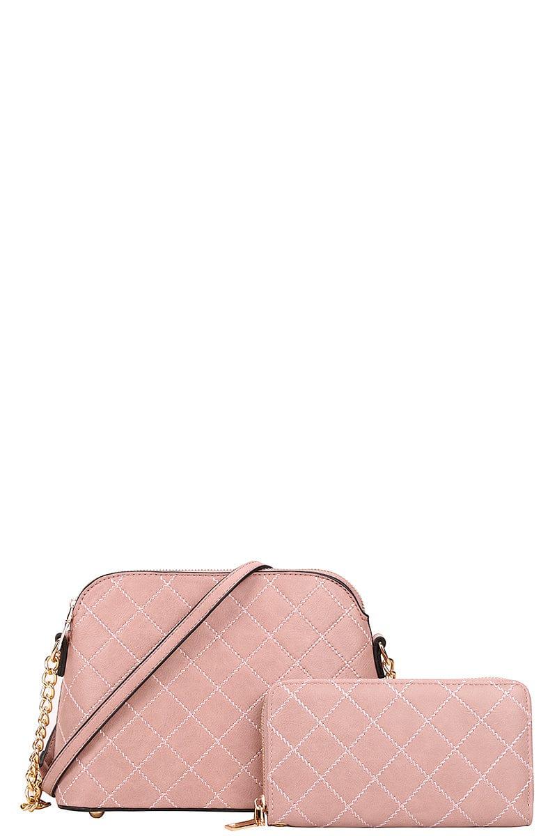 SAVLUXE Bags | Handbags Pink Women's Quilt Stitching Crossbody Bag With Wallet Set