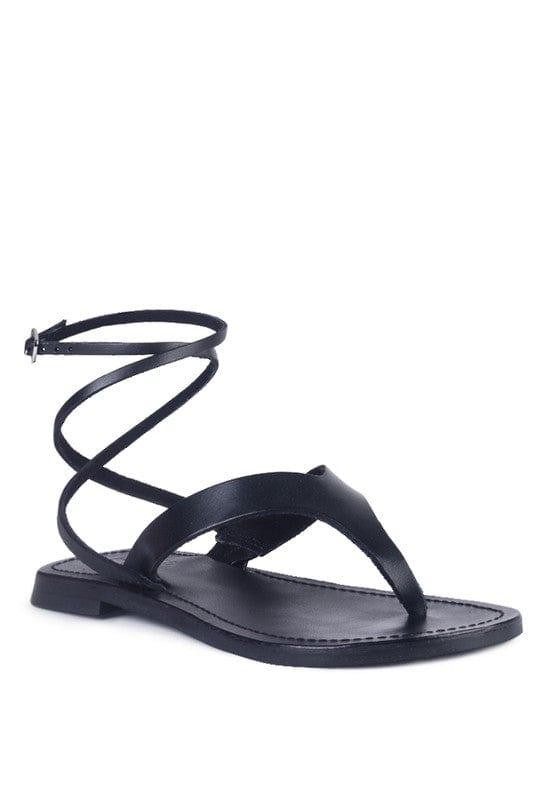 Rag Company SANDALS Black / 5 WRAP-UP Tie Around Flat Sandals