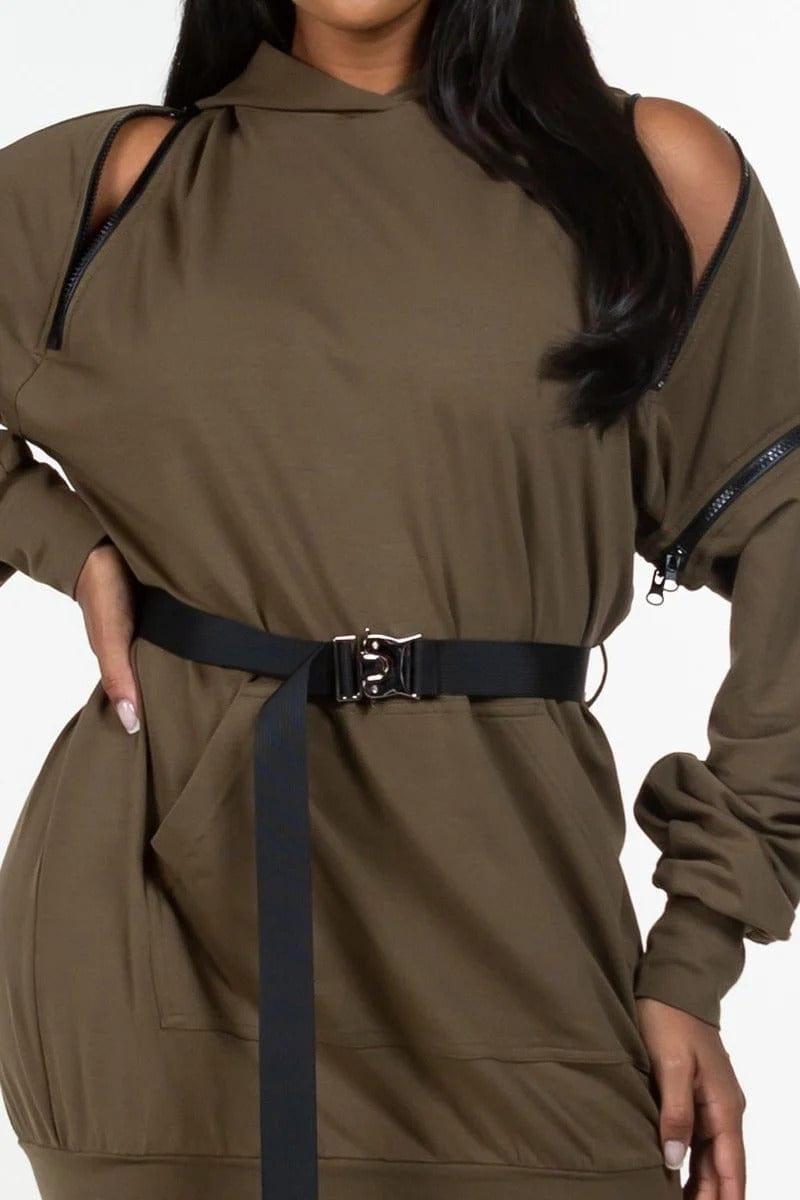 SAVLUXE Dresses Zoey's Double Zipper Long Sleeve Hooded Mini Dress