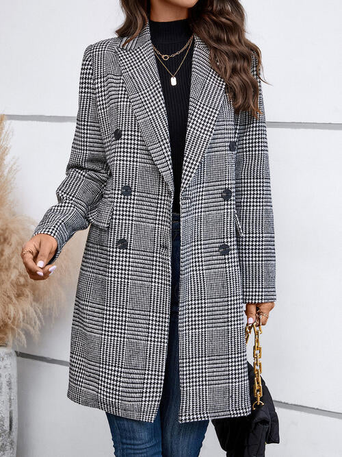 Houndstooth Laper Collar Buttoned Coat