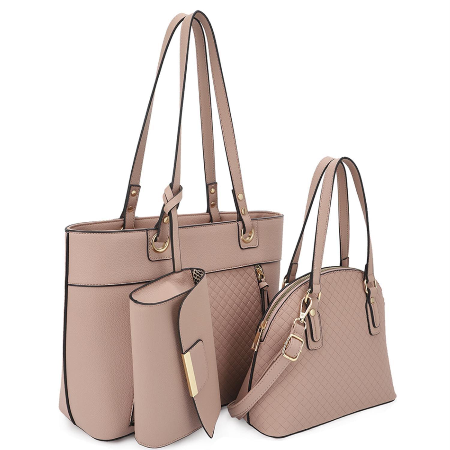 3in1 Smooth Texture Pattern Tote Bag With Handle Bag And Clutch Set - SAVLUXE