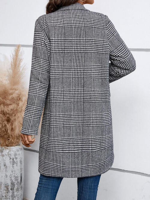 Houndstooth Laper Collar Buttoned Coat
