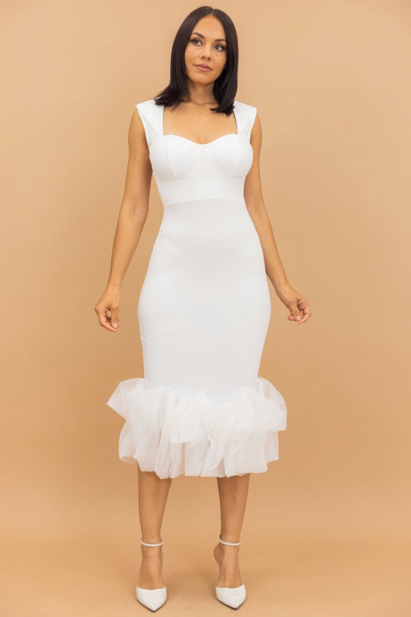 White Organza Ruffle Detailed Fashion Dress