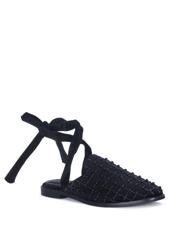 Rag Company Shoes Black / 5 ASANTE CRISSCROSS BEADED VEIL VELVET MULES