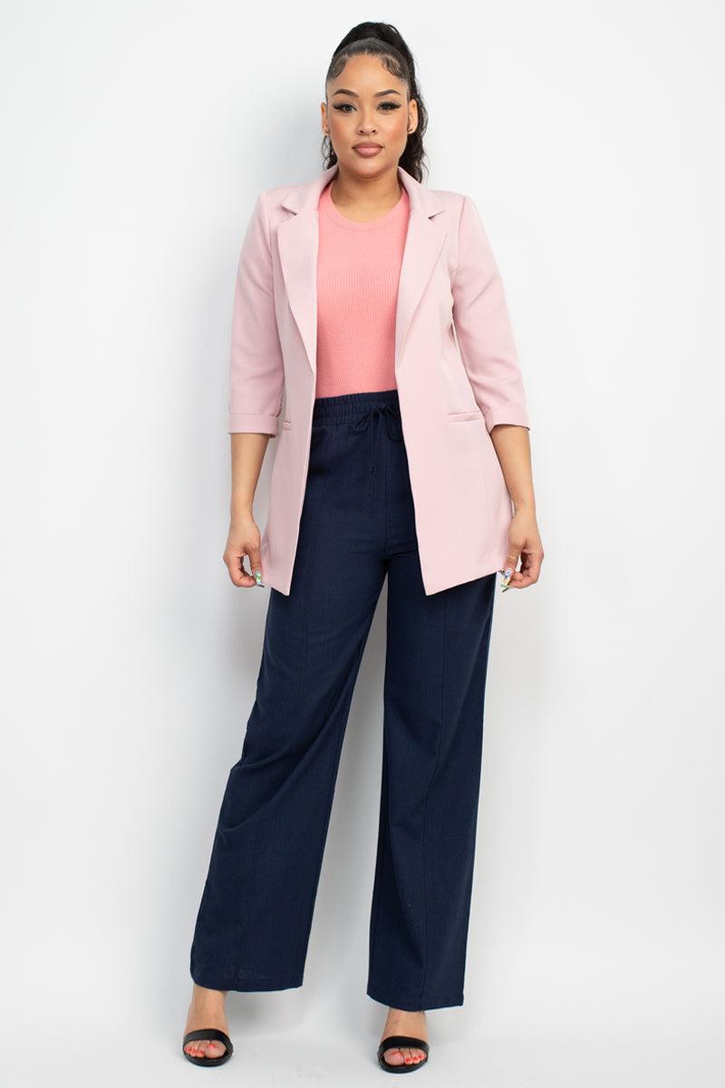 Open Front Notch Solid Jacket - SAVLUXE
